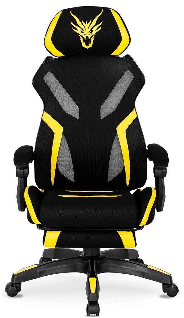 Herná stolička Maximo s podnožkou čierna/žltá
