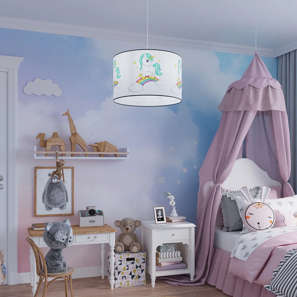 Detské závesné svietidlo Unicorn, 1x plastové tienidlo so vzorom, (fi 40cm)