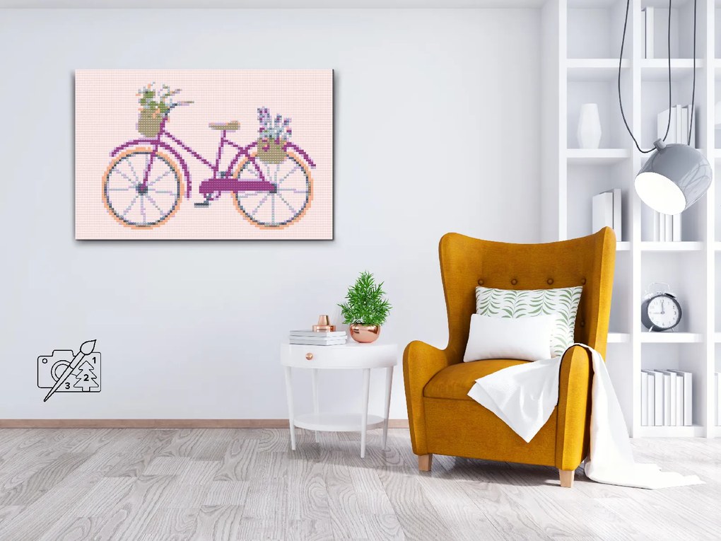 Gario Diamantové maľovanie Bicykel s kvetinami Rozmery: 60 x 80 cm, Rámovanie: S vnútorným rámom, Diamanty: Štvorcové