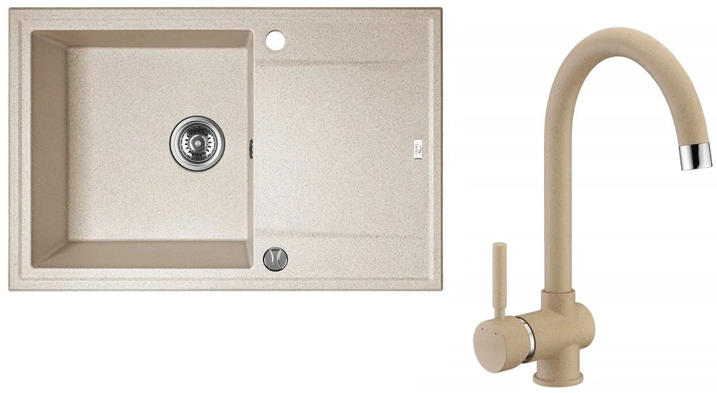 Laveo Megalo, 1-komorový granitový drez 780x500x185 mm + drezová batéria BKZ_468, béžová, LAV-SBEA411T