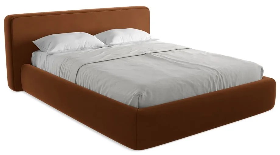 Čalúnená dvojlôžková posteľ v terakotovej farbe s úložným priestorom s roštom 160x200 cm Kiana – Makamii