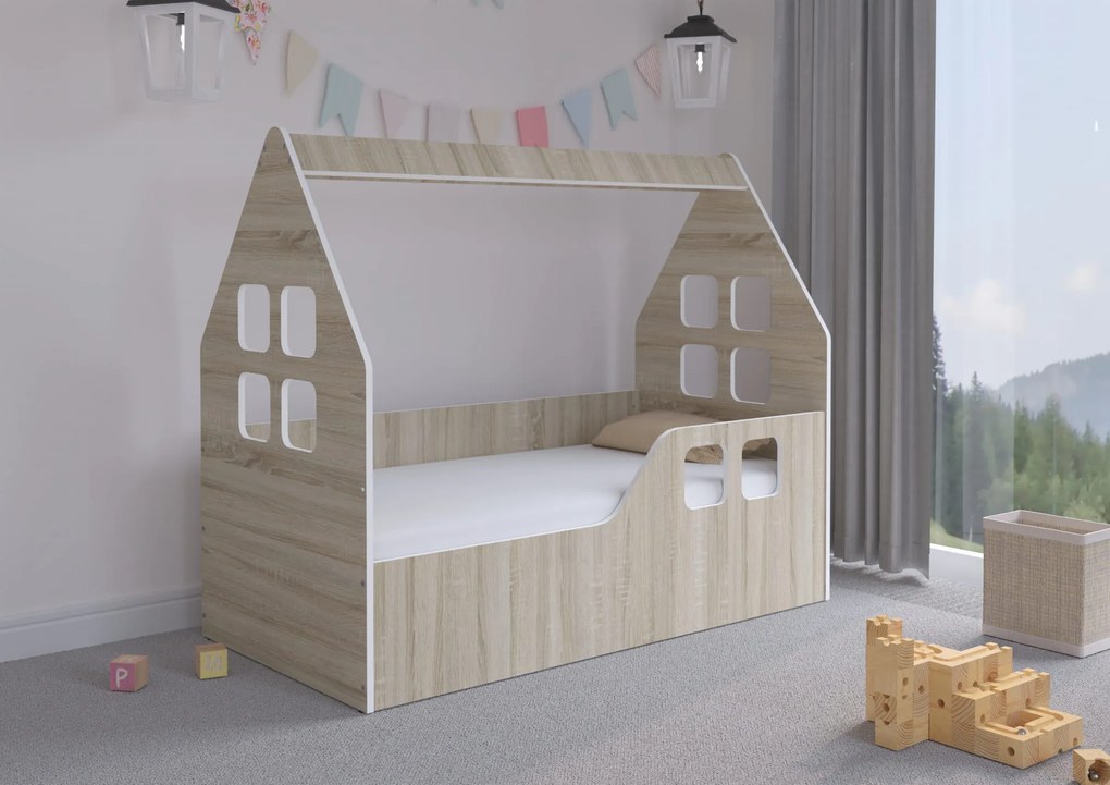 Wooden Toys Detská posteľ DOMEK SONOMA 140x70 (pravá)