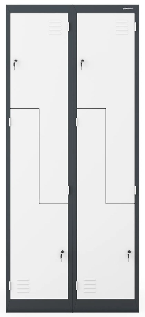 Šatňová skrinka typu L so štyrmi priehradkami, antracitovo-biela, 800x1850x450 mm: JULIA