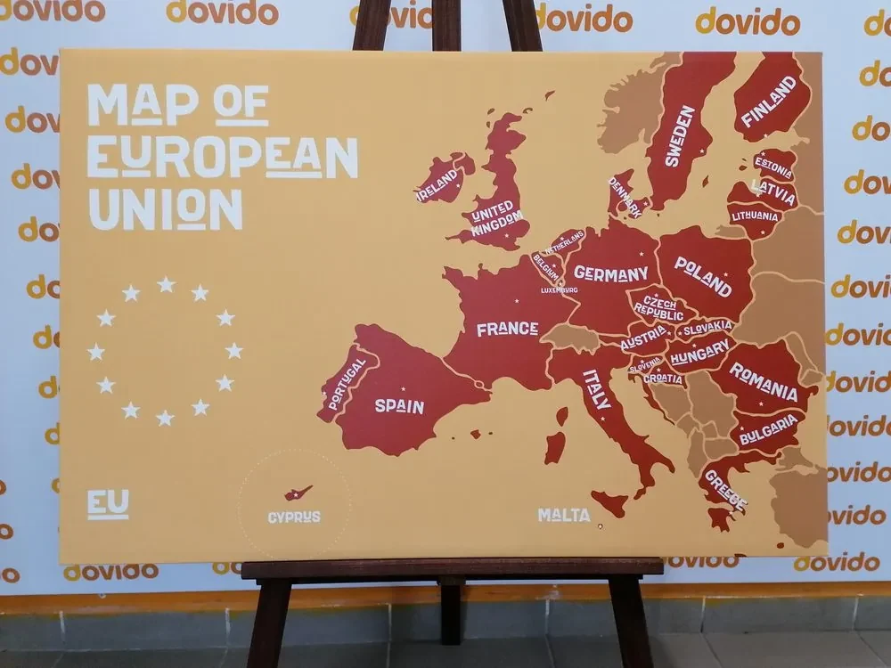 Obraz moderná mapa Európskej únie v hnedom prevedení