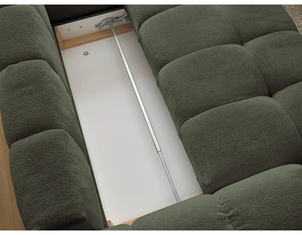 Zelená ženilková rozkladacia/s úložným priestorom rohová pohovka (pravý roh/do L) Everest – Bobochic Paris