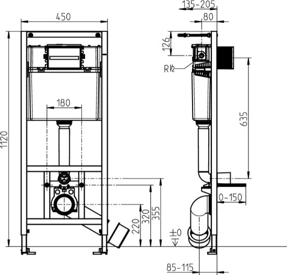 Závesné WC + WC sedátko ARCHITECTURA + tlačidlo + podomietkový modul + podložka