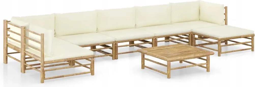 vidaXL 8-dielna záhradná sedacia súprava, krémové podložky, bambus