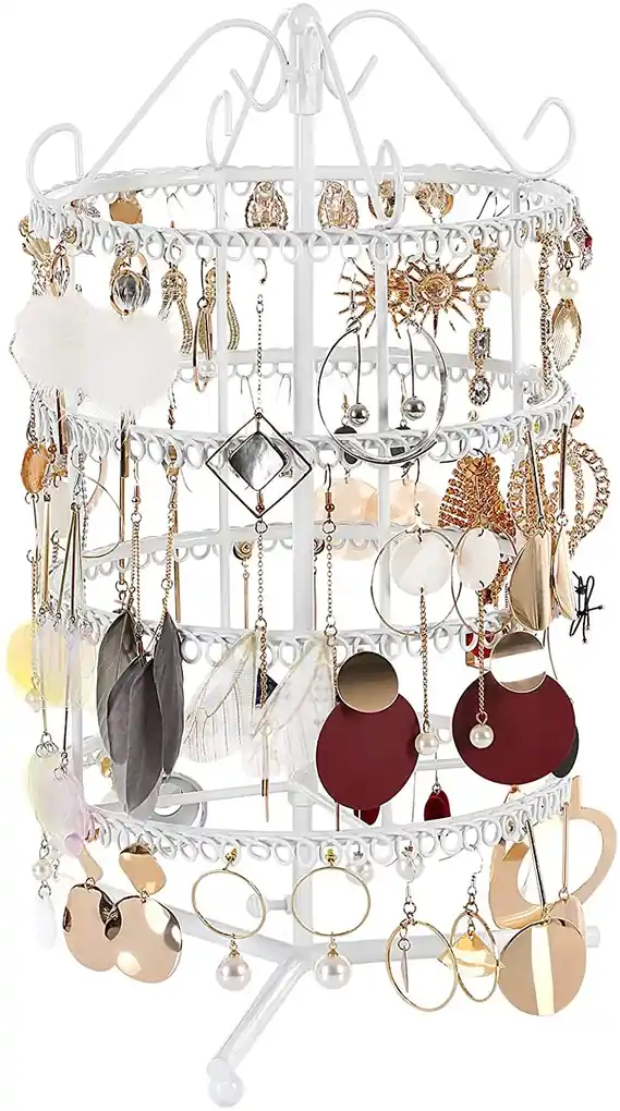 Kruhový stojan na šperky bez podstavca, 4 poschodia, kovový, biely | BIANO