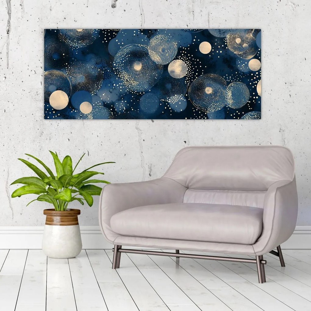Obraz - Modro-zlaté krúžky (120x50 cm)
