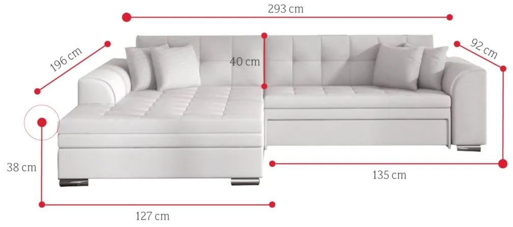 Rohová rozkladacia sedačka PALERMO, 294x80x196 cm, jasmine 100/soft 017 white, lavá