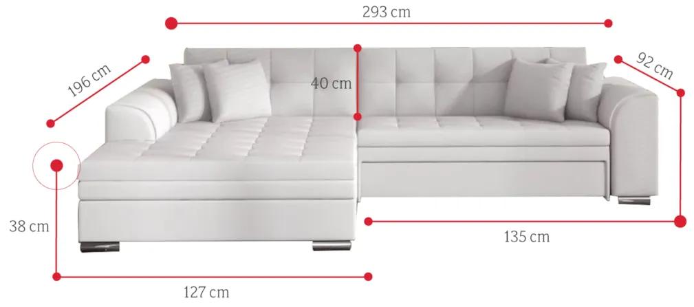 Rohová rozkladacia sedačka PALERMO, 294x80x196 cm, soft 017/white, pravá