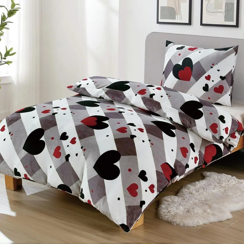 Jemné mikroplyš obliečky Homa DEBORAH HEARTS GREY 140x200 cm