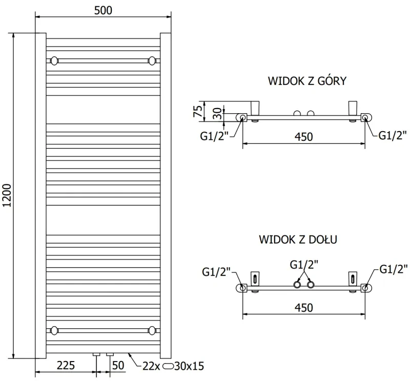 Mexen Hades, vykurovacie teleso 1200 x 500 mm, 562 W, biela, W104-1200-500-00-20