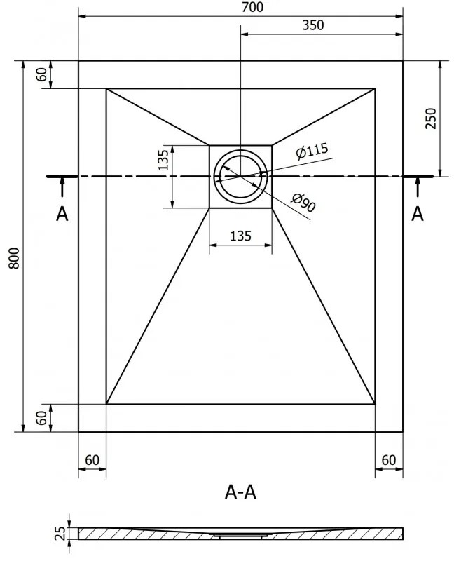 Mexen Stone+, obdĺžniková vanička z minerálneho kompozitu 80 x 70 cm, biela, biela krytka, 44107080-W