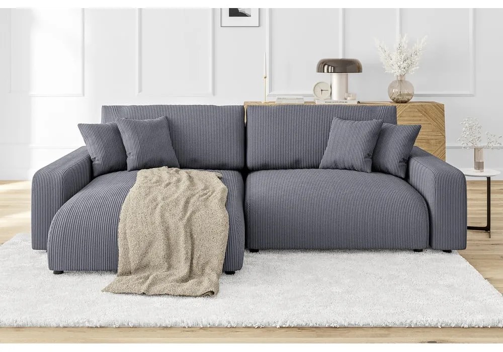 Tmavosivá menčestrová rozkladacia rohová pohovka (variabilná) Sara – Ropez