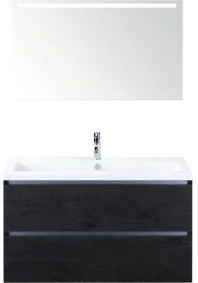 Kúpeľňový nábytkový set Sanox Vogue farba čela black oak ŠxVxH 101 x 170 x 41 cm s keramickým umývadlom a zrkadlom s LED osvetlením