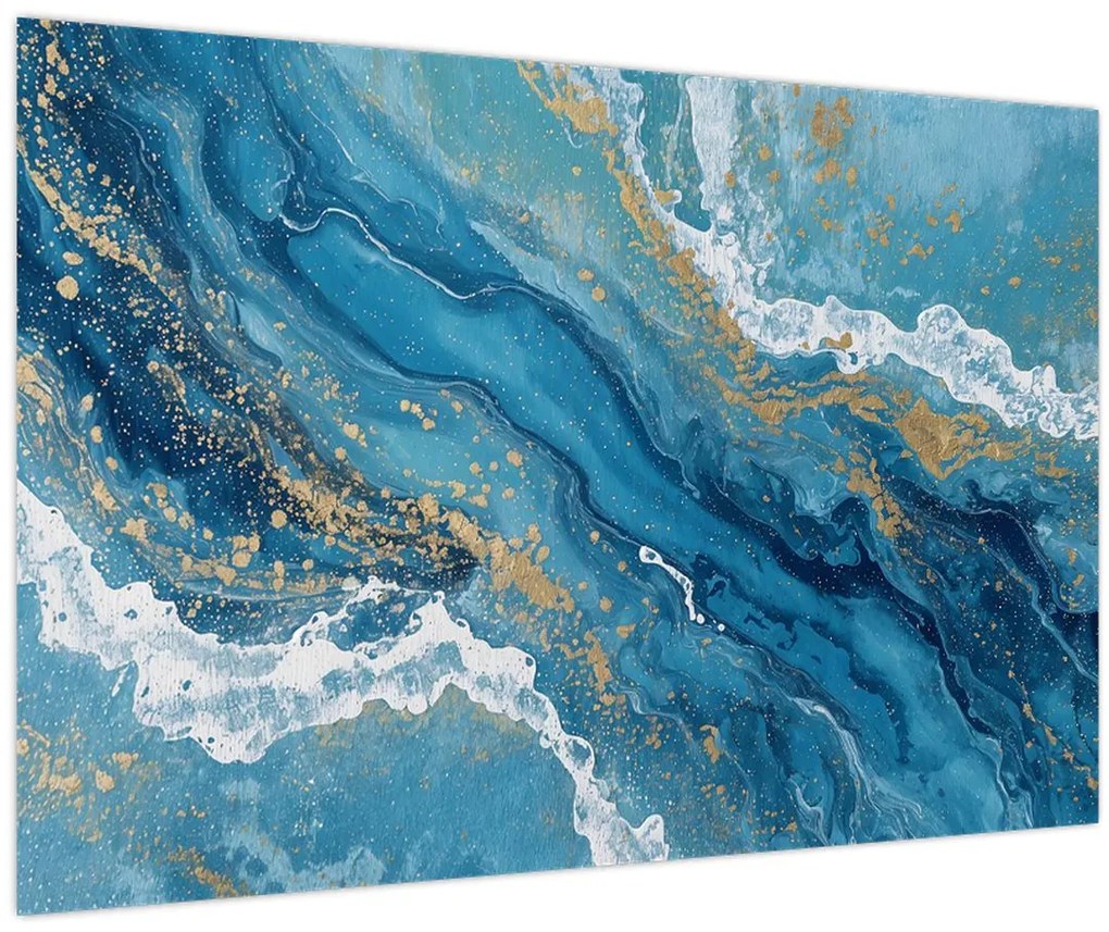 Obraz - Bledomodrý mramor so zlatom II. (90x60 cm)