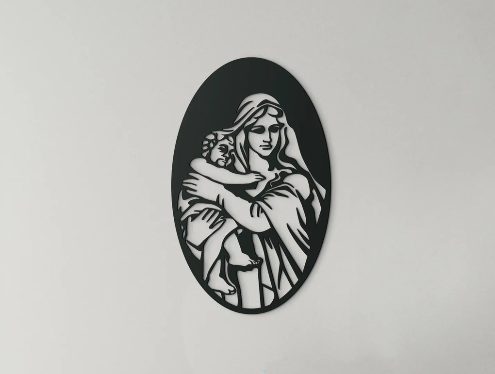 drevko Drevený obraz Mária s Ježiškom Rozmer obrazu: 44,5 x 27,5 cm, Farba dekorácie: Čierna