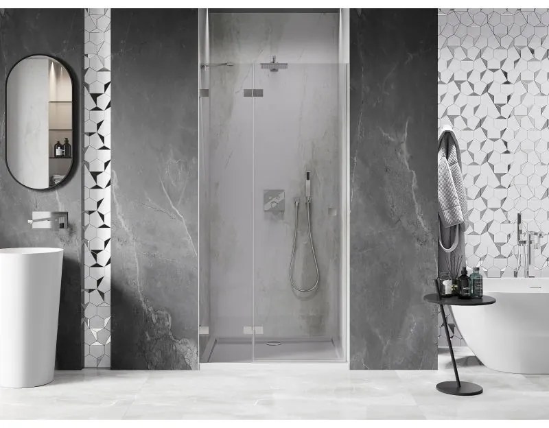 Mexen, Mexen Lunar výklopné sprchové dvere, ľavé 80 cm, transparentné, brúsený nikel - 834-080-000-97-00-L