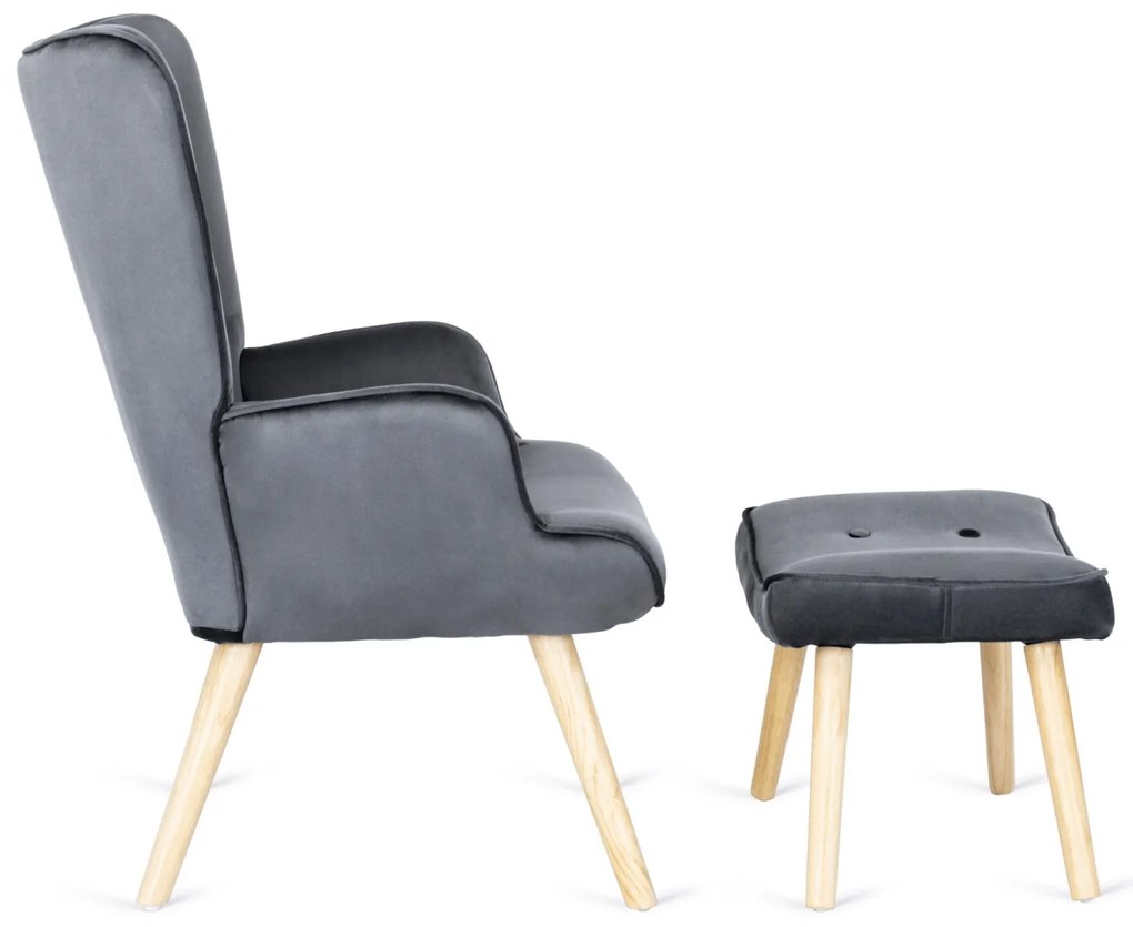 Čalúnené kreslo LOZANO s podnožkou sivé