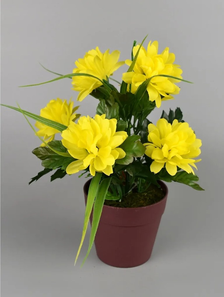 Umelá kvetina Chryzantéma v kvetináči 22 cm, žltá