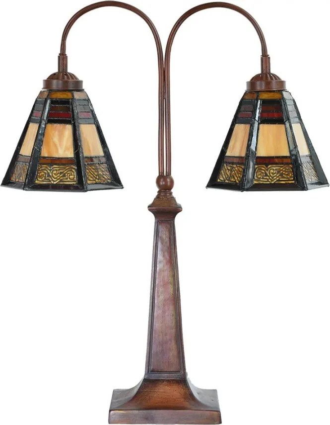 Béžovo-hnedá stolná lampa tiffany Bernadette - 48*19*64 cm E27/ma* 2*60W