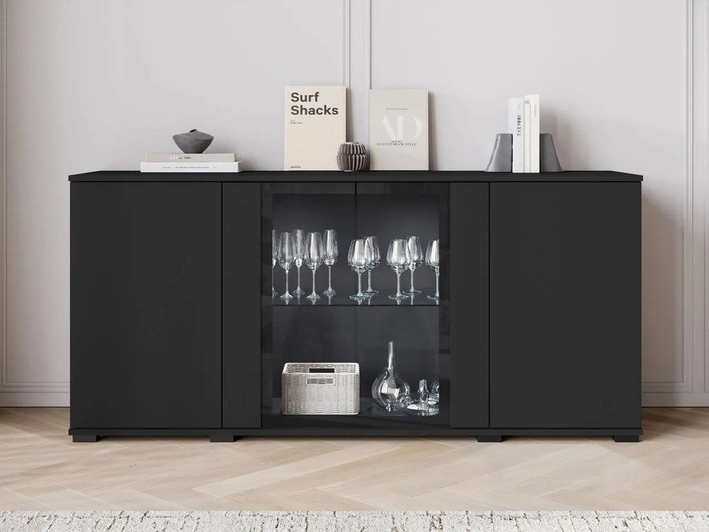 Komoda s dvierkami Hedvis SB 154 4D, Farby: čierna, Osvetlenie: osvetlenie LED biele