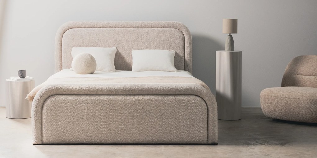 Dvojlôžková čalúnená posteľ Ovoid 140x200 s úložným priestorom béžová