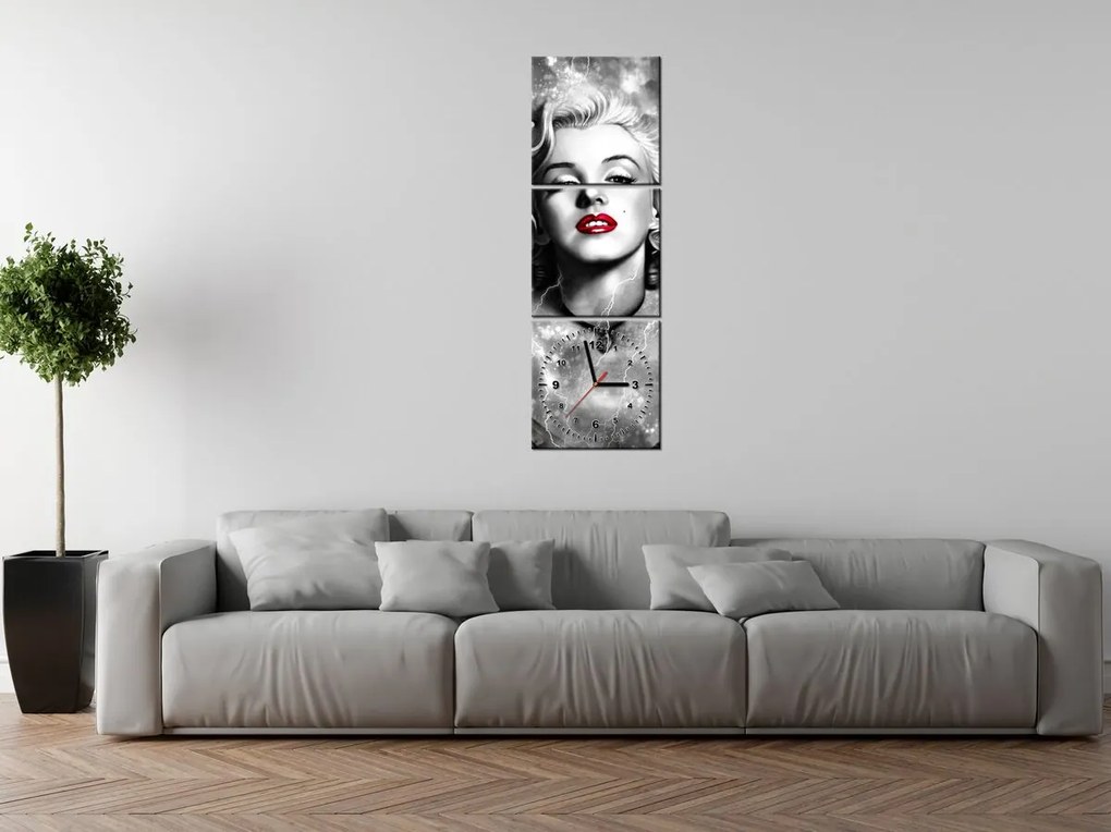 Gario Obraz s hodinami Elektrizujúca Marilyn Monroe - 3 dielny Rozmery: 90 x 70 cm