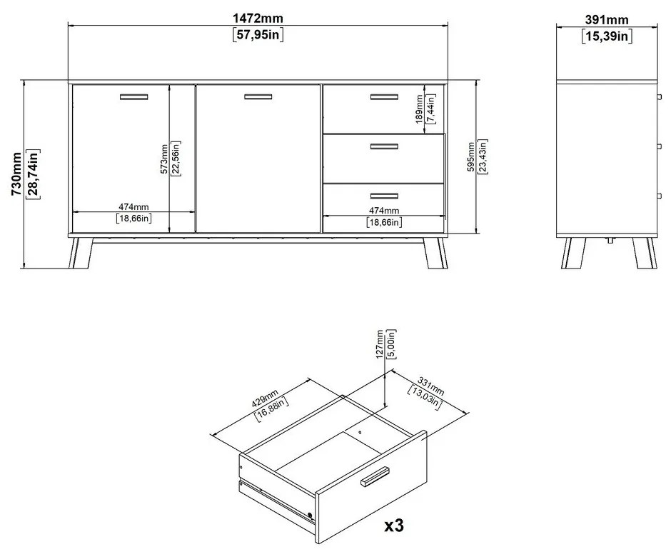 Biela/v prírodnej farbe komoda v dekore duba 147x73x39 cm Ikast – Tvilum