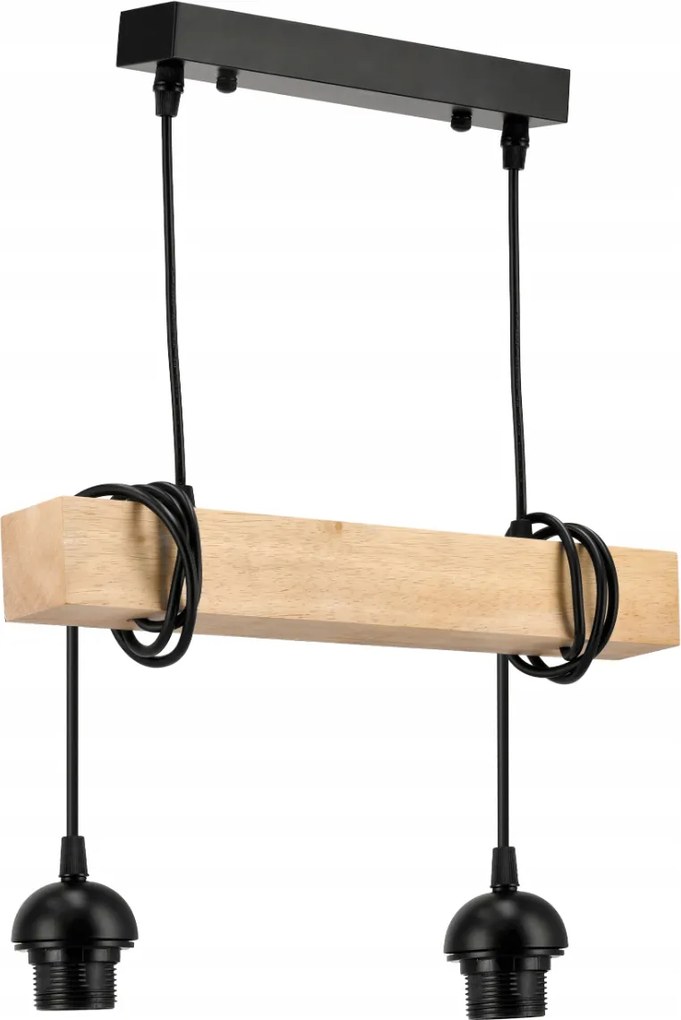 BERGE LED závesné stropné svietidlo, drevený trám, 2xE27, brilantný drevený luster