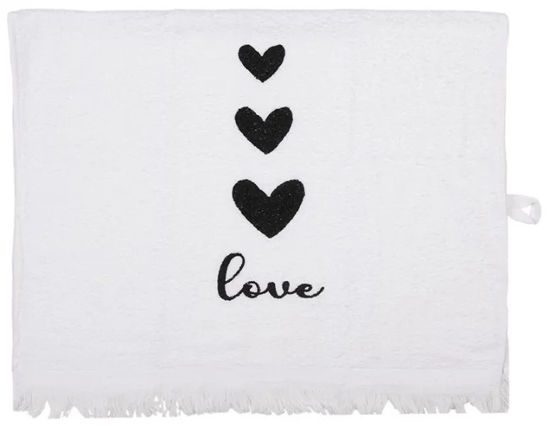 Biely kuchynský froté uterák so srdiečkami Love Birds - 40*66 cm