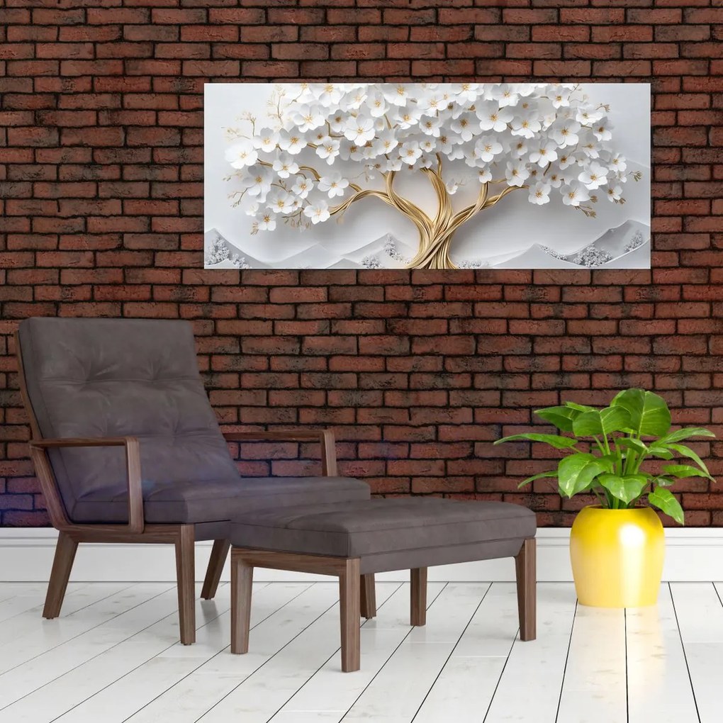 Obraz – 3D elegantný strom života plný kvetov (120x50 cm)