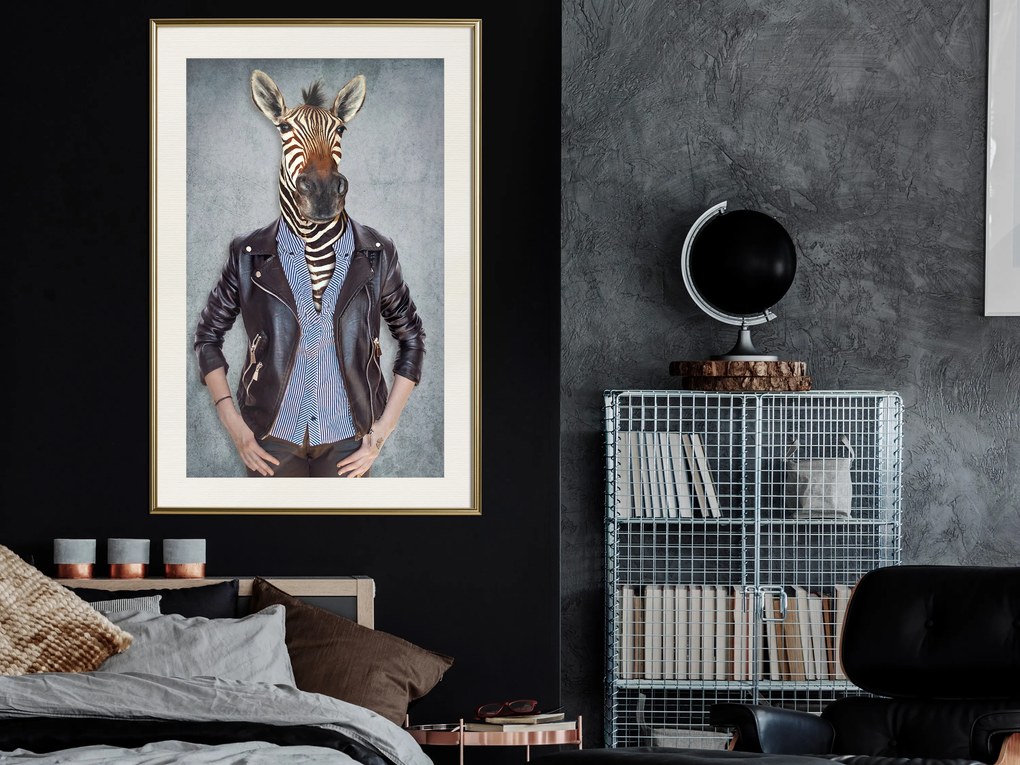 Artgeist Plagát - Zebra Ewa [Poster] Veľkosť: 20x30, Verzia: Zlatý rám s passe-partout