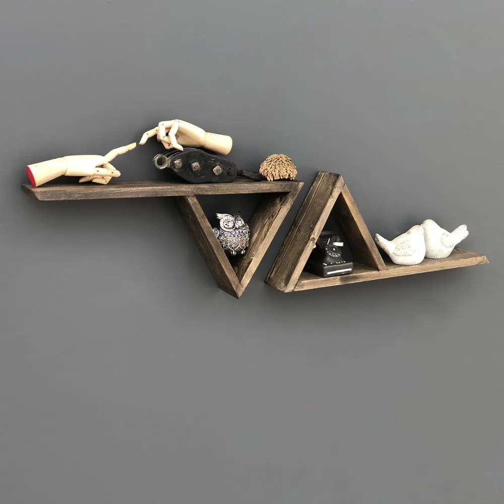 Sada 2 drevených nástenných políc Triangles