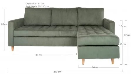 Rohová pohovka FIRENZE 219 cm manšestr, zelený House Nordic 1301512