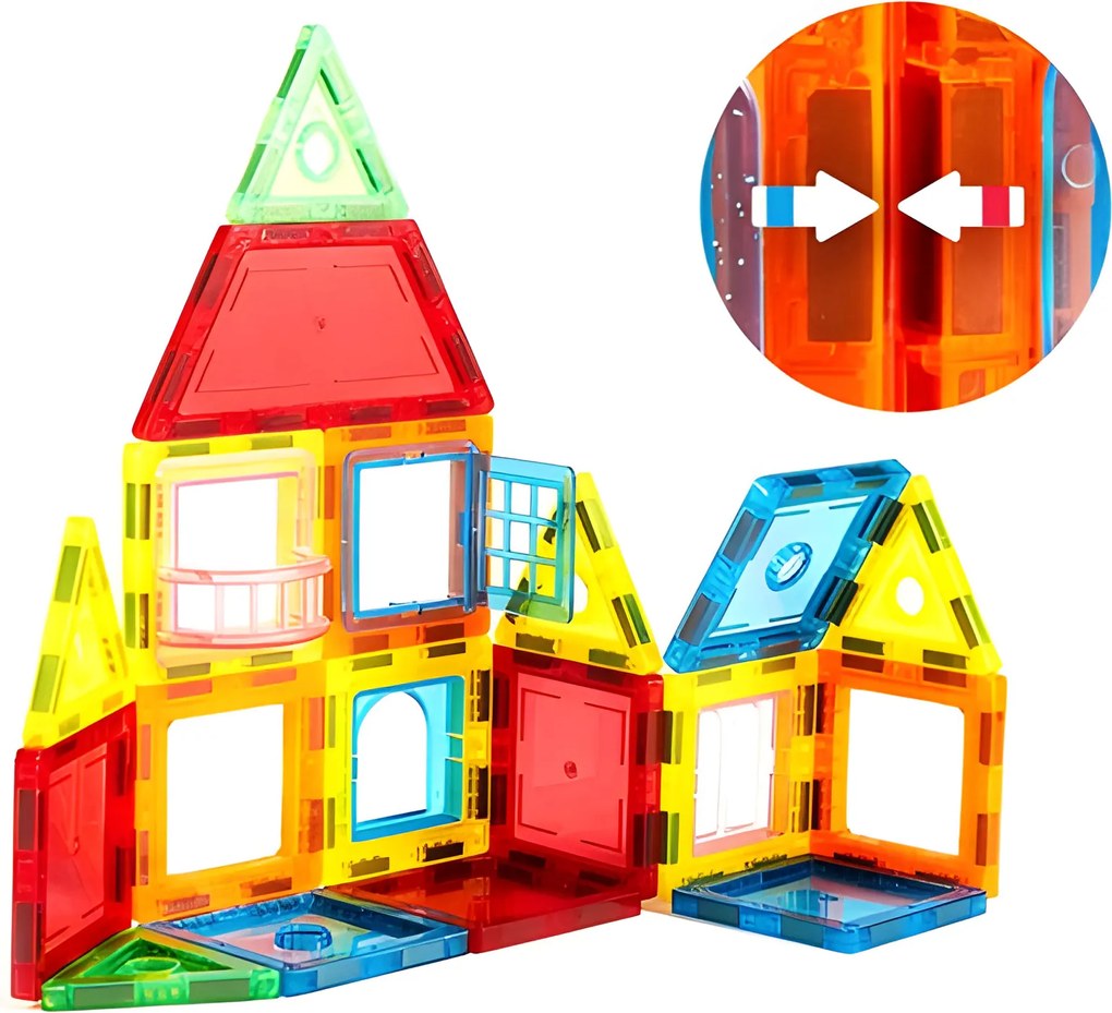 MULTISTORE Magnetická stavebnica 130 dielov – magnetické kocky 2D/3D, kolieska, šablóny, 3+