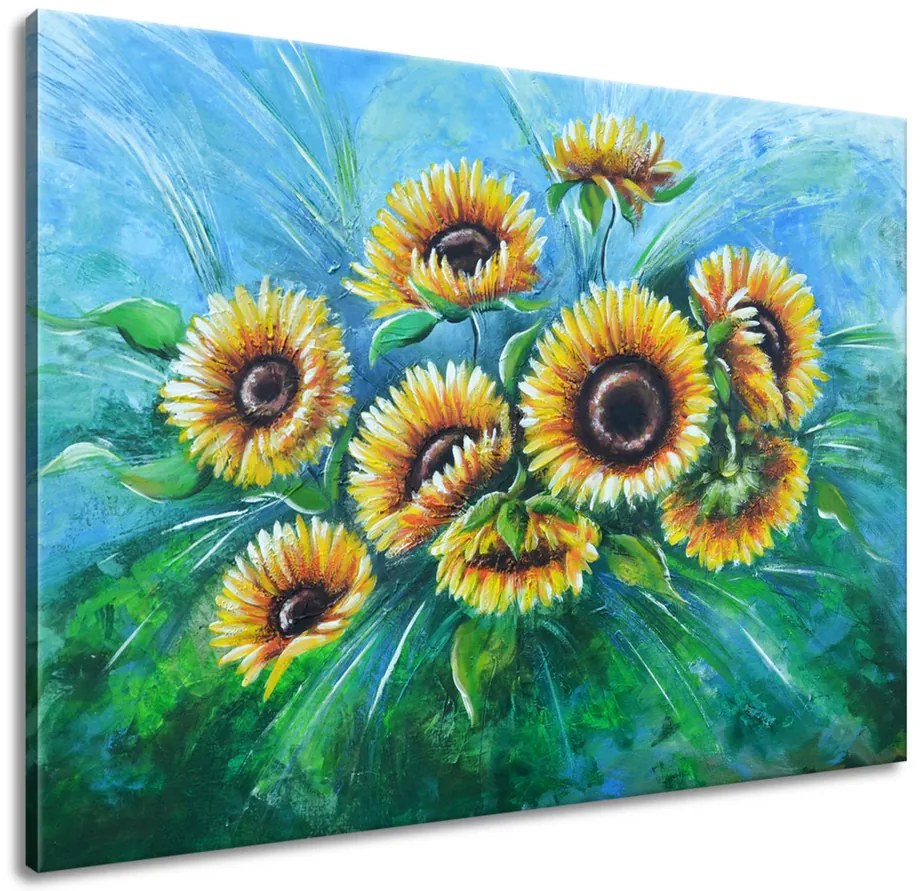 Gario Ručne maľovaný obraz Slnečnice v daždi Rozmery: 120 x 80 cm