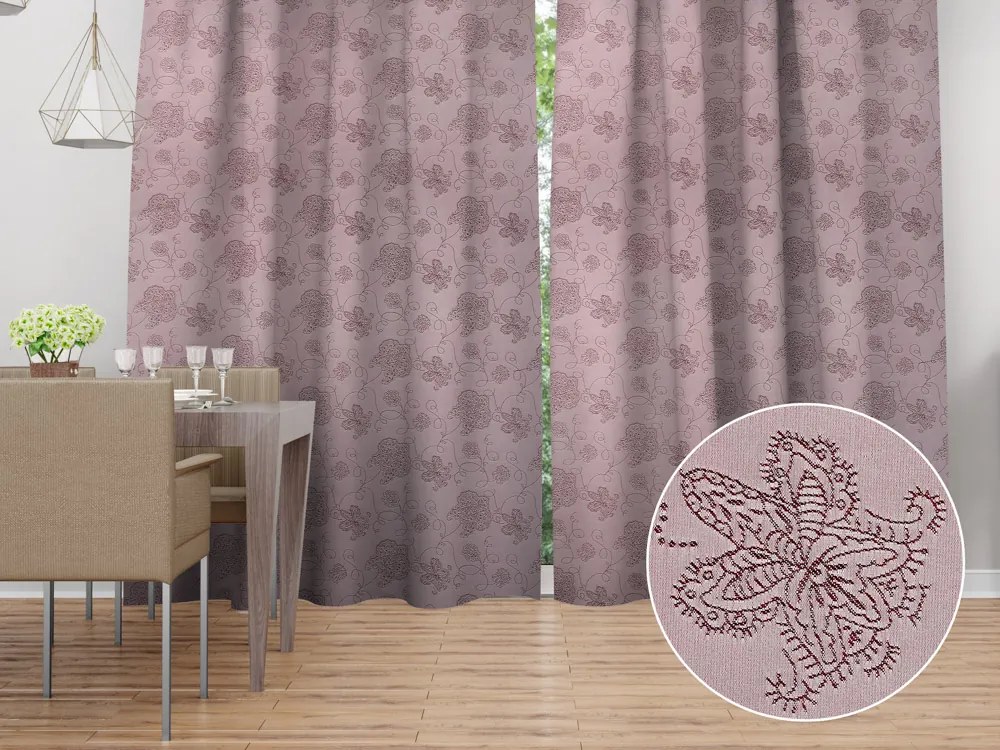 Biante Dekoračný záves TF-077 Kvetované ornamenty na staroružovom 150x250 cm