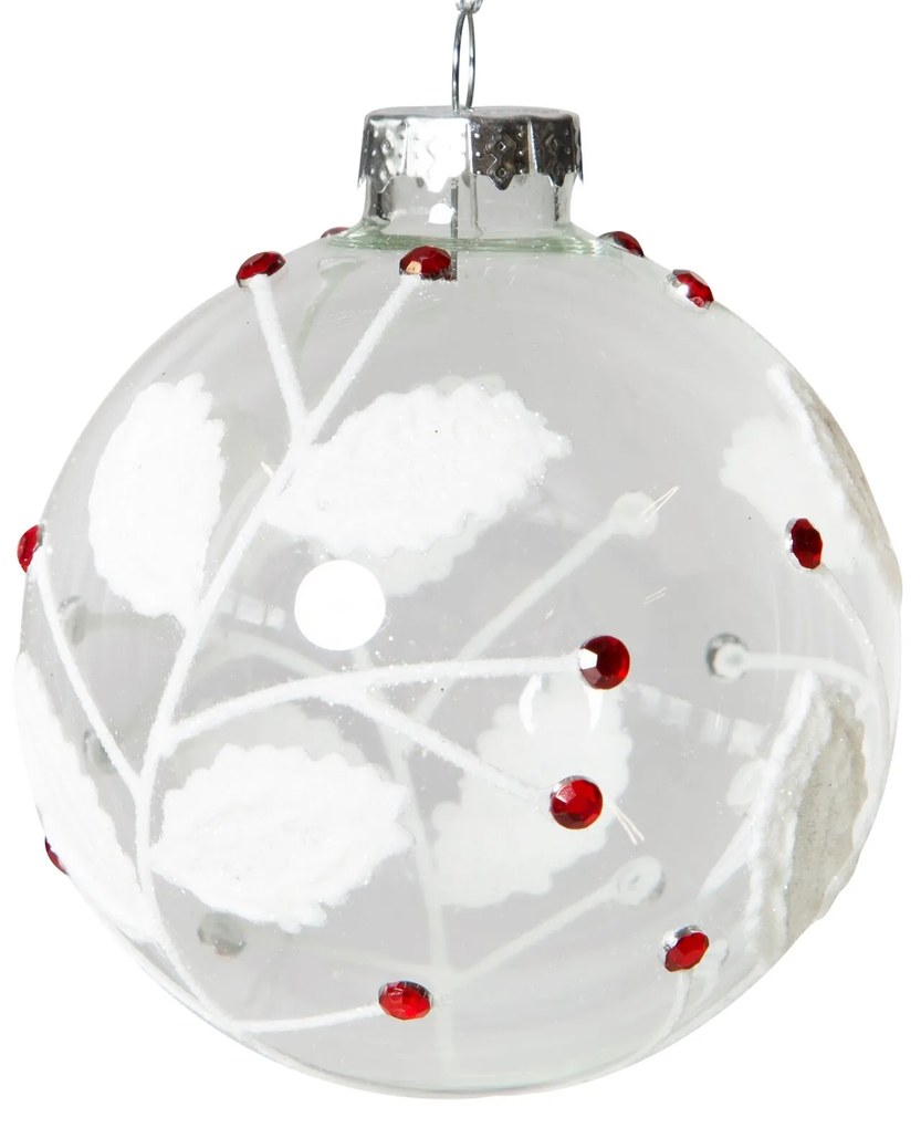 SKLENENÁ VIANOČNÁ BANKA NA STROMČEK SADA 4 KS (FI) 8 CM BIELA