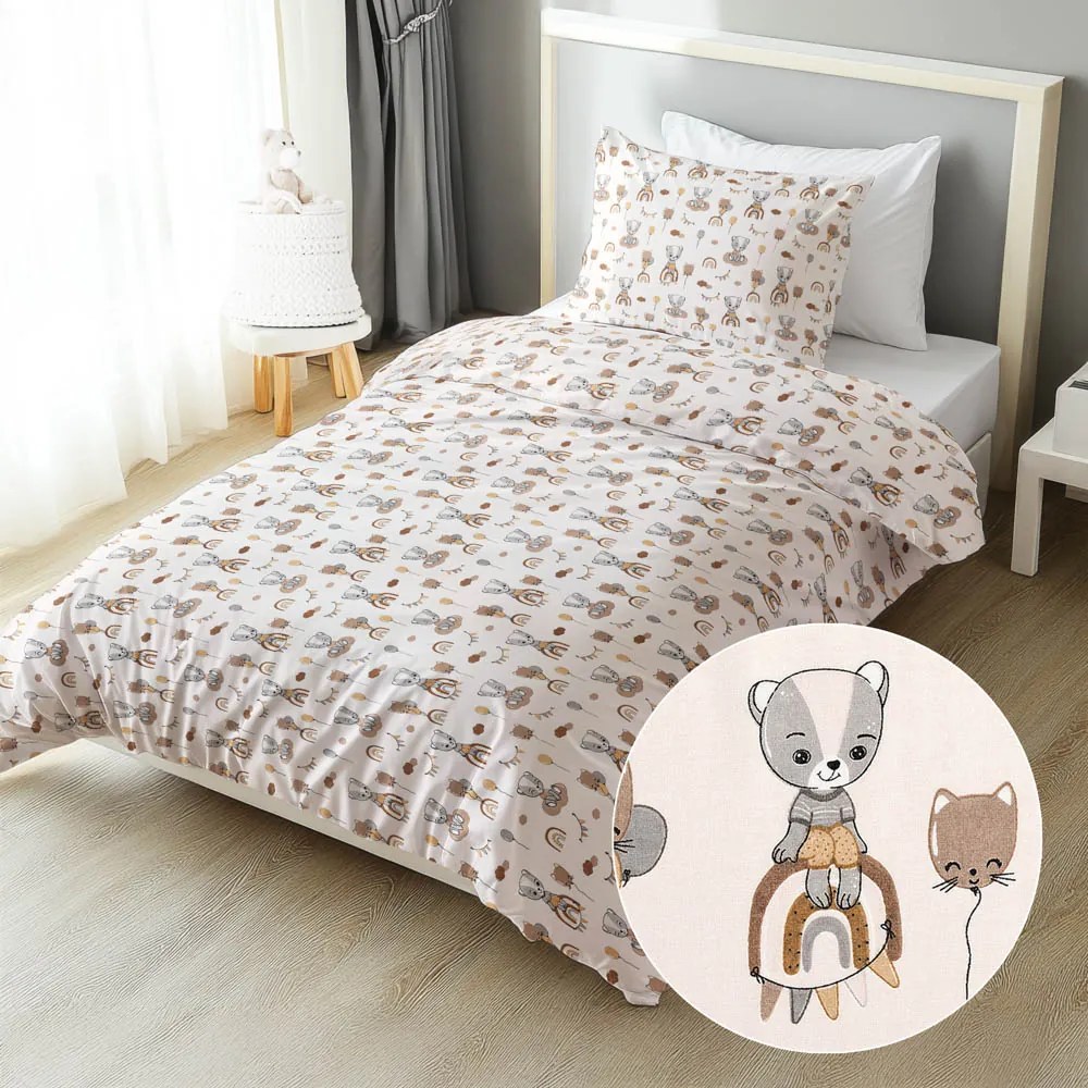 Biante Detské bavlnené posteľné obliečky Sandra SA-454 Medvedíky s balónikmi na béžovom Predĺžené 140x220 a 70x90 cm