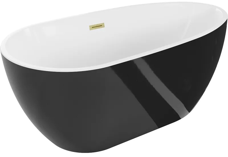 Mexen Eos, voľne stojaca vaňa 150 x 75 cm, biela-čierna, zlatý matný prepad, 52471507575-55