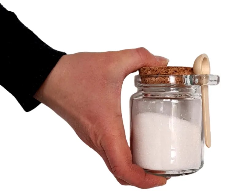 Sklenená dóza s korkovým uzáverom a lyžičkou, 240ml CUKŘENKA