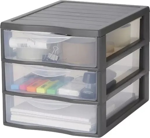 SUNDIS 2. akosť - Úložný box s 3 zásuvkami, antracit, OFFICEMIX A4 3A