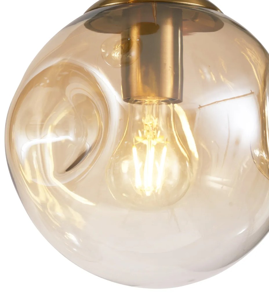 Art Deco závesná lampa mosadzná s jantárovým sklom 3-svetlá - Douglass