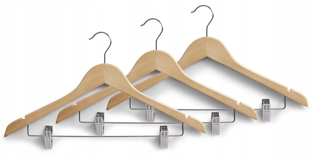 Zeller Present Drevený vešiak na oblečenie s klipom na nohavice a sukne, súprava 3 ks