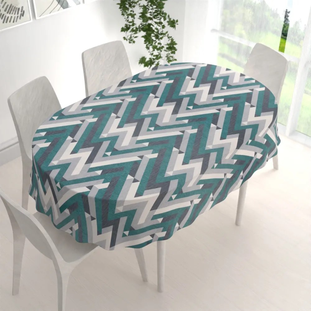 Biante Zamatový oválny obrus Tamara TMR-026 Zeleno-sivý designový cik-cak 100x140 cm