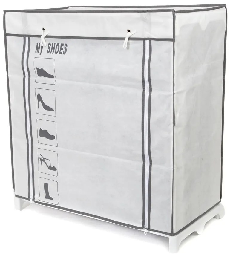 Čierno-biely textilný stojan na topánky Compactor Shoes, 25 priehradiek