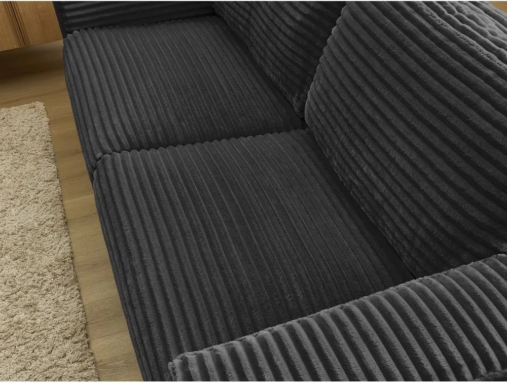 Čierna menčestrová pohovka na každodenné spanie/rozkladacia 220 cm Hugo – Bobochic Paris