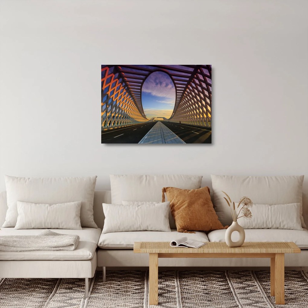 Sklenený obraz modernej architektúry mosta (70x50 cm)